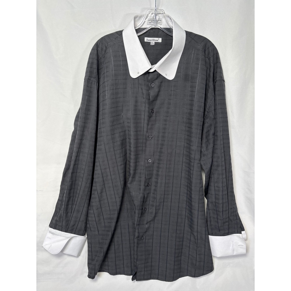 Daniel Elissa Men's Button Up Shirt Gray Long Sleeve White Collar Cufflink 19/22